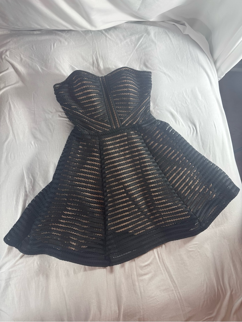 Terani Couture Black Mesh Strapless Sweetheart Fit & Flare Cocktail Mini Dress 6